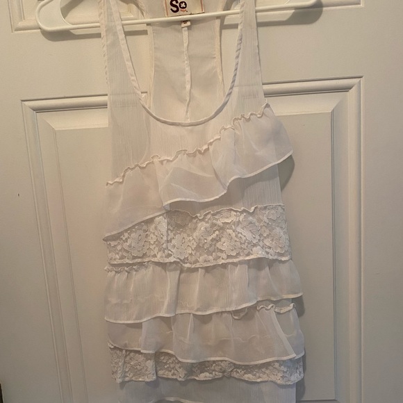 SO White Chiffon tiered Ruffle Tank size M - Picture 5 of 6